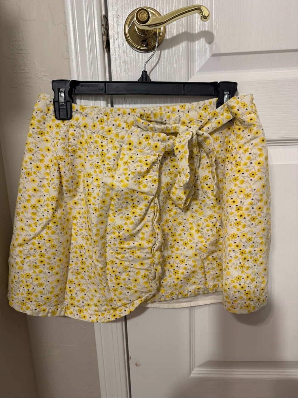 Yellow Floral Tie-Waist Mini Skirt